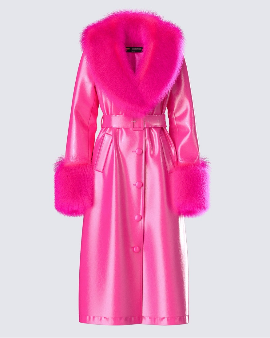 Willa Pink Vegan Fur Leather Coat by Finesse - Pickle