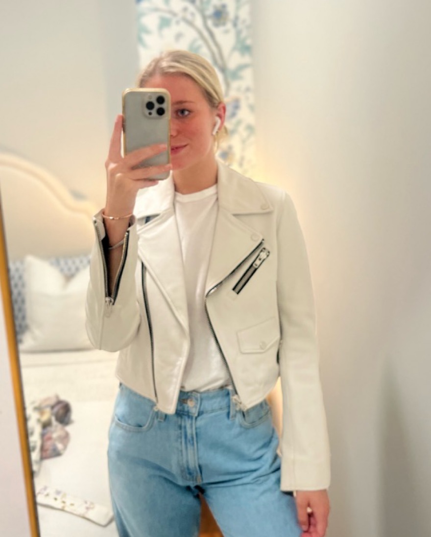 White ALC Lamb Leather Jacket by ALC - Pickle