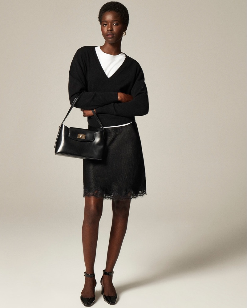 Lace-trim slip skirt in textured Satin by J Crew - Pickle