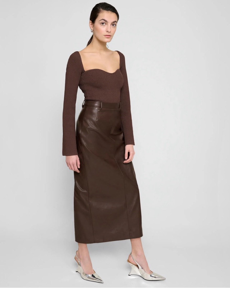 Pixie Market Yve Brown Leather Skirt XS by Pixie Market - Pickle
