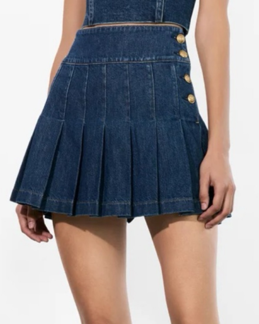 Lanna Denim Pleated Mini Skirt by Alice & Olivia - Pickle