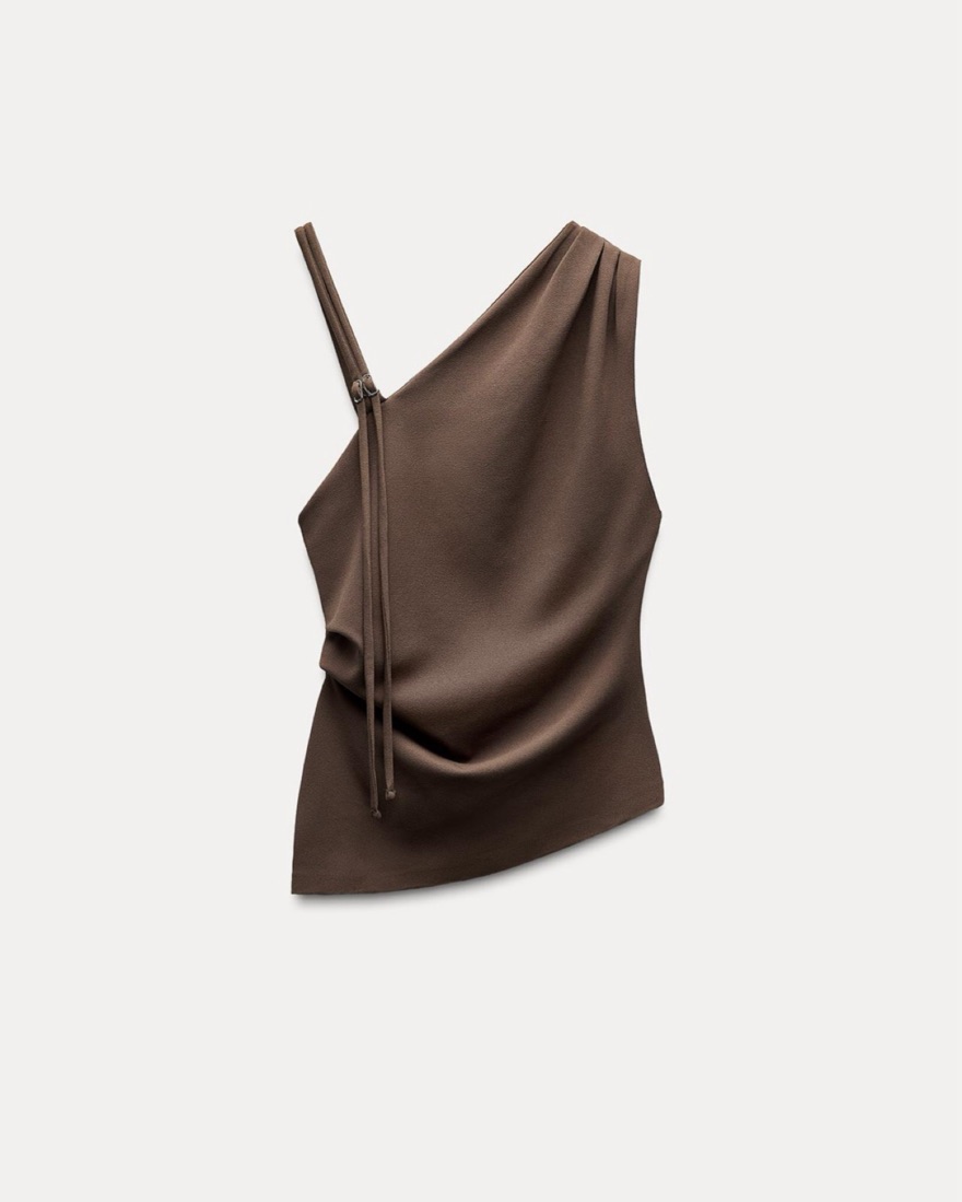 Zara Brown Asymmetric Draped Top by Zara - Pickle
