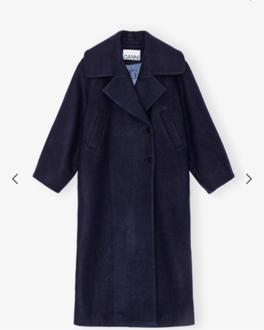 GANNI ネイビー ロングコート Ganni Navy Wool Coat by Ganni - Pickle