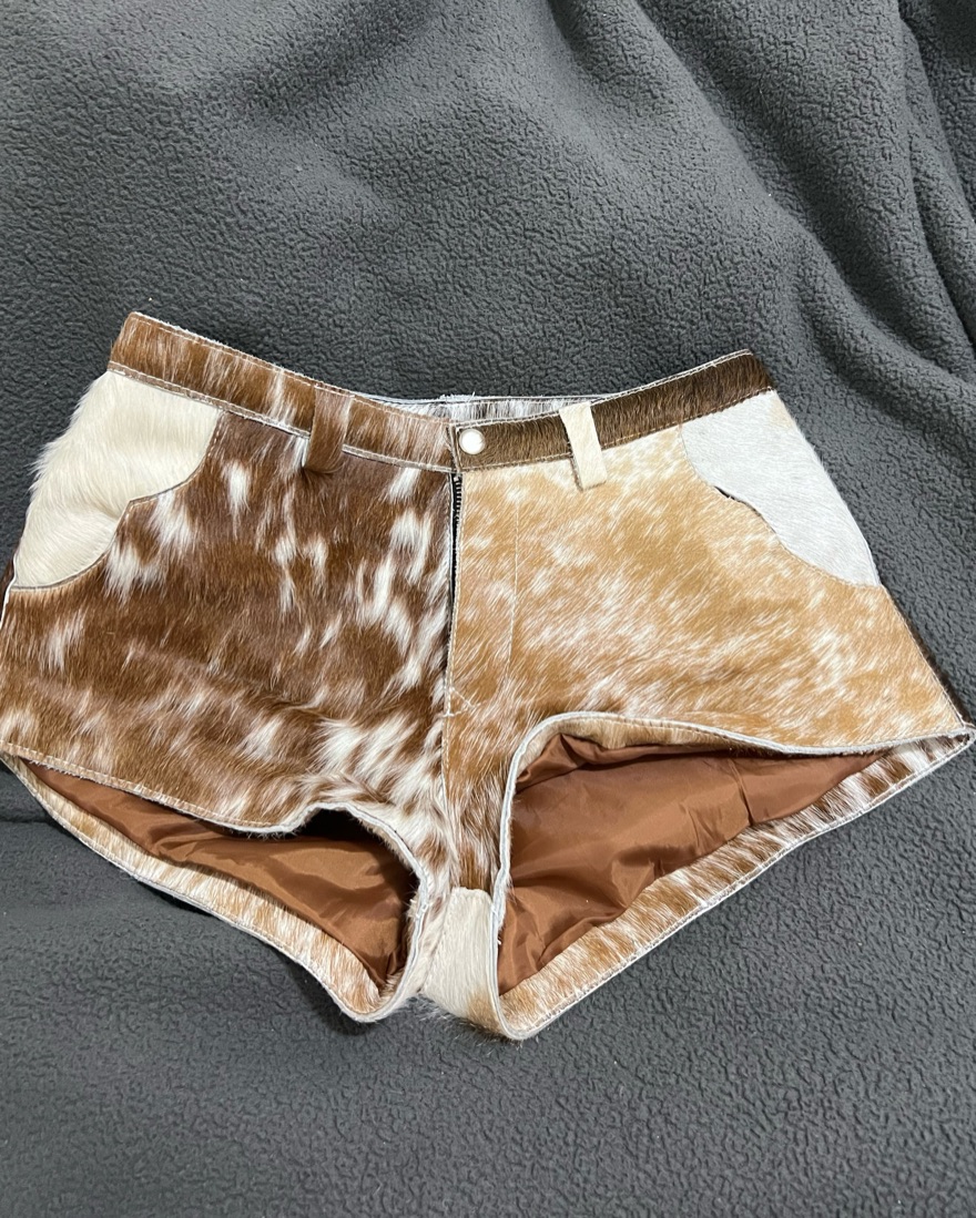 パンツ UNDER COVER 96AW COW LEATHER SHORT PANTS Flared Cowhide Shorts Brown/White – NYRVA