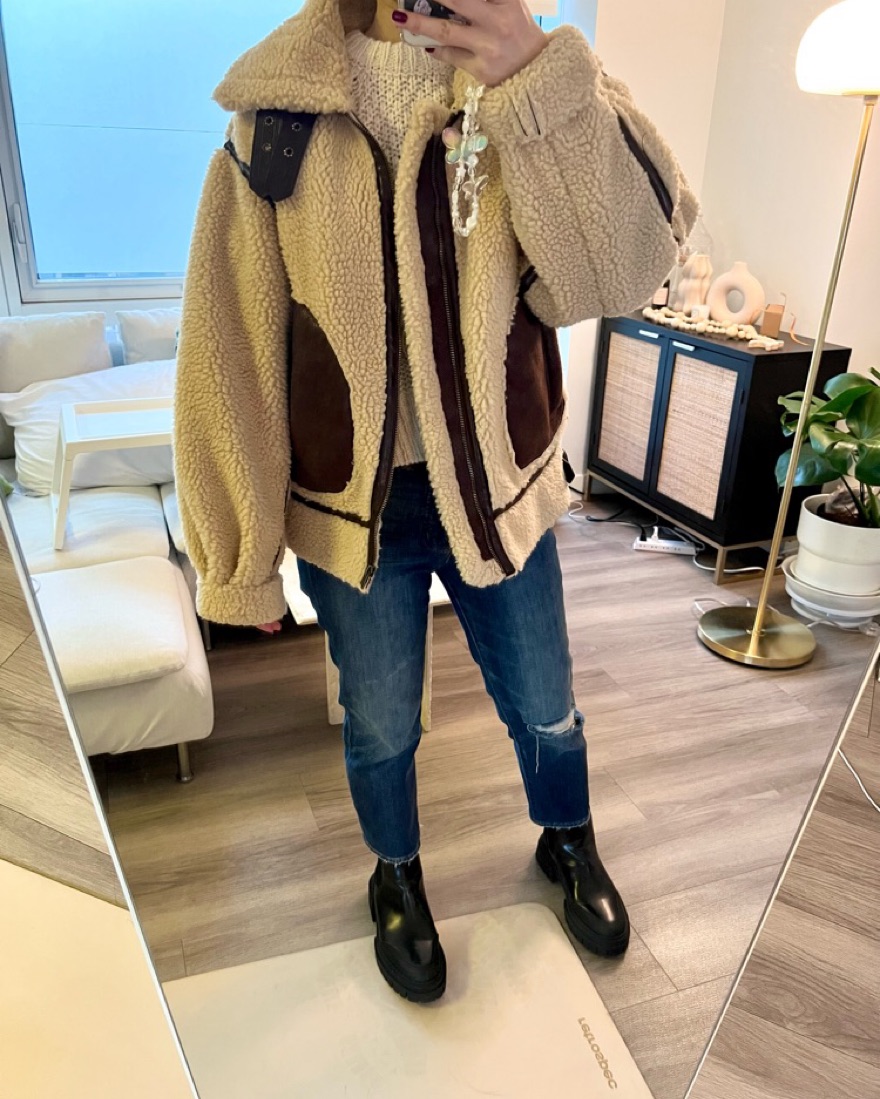 Moon River Shearling/Leather Jacket by Moon River - Pickle