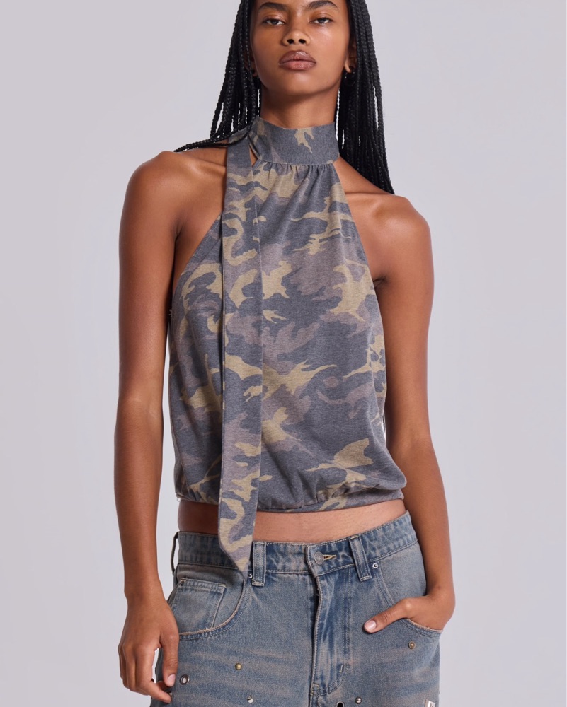 Jaded London Enya Camo Backless Top by Jaded London - Pickle