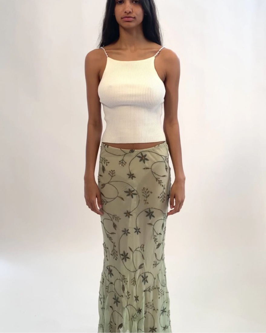 Musier Paris Hand Embroidered Skirt by Musier - Pickle