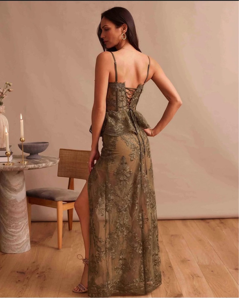 V Chapman Ophilia Olive Green Lace Maxi by V Chapman - Pickle