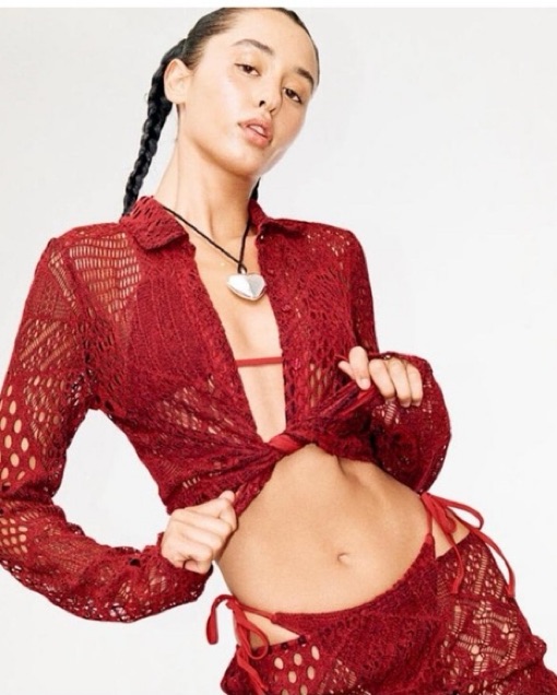 With Jean Red Crochet Coverup Set by With Jean - Pickle
