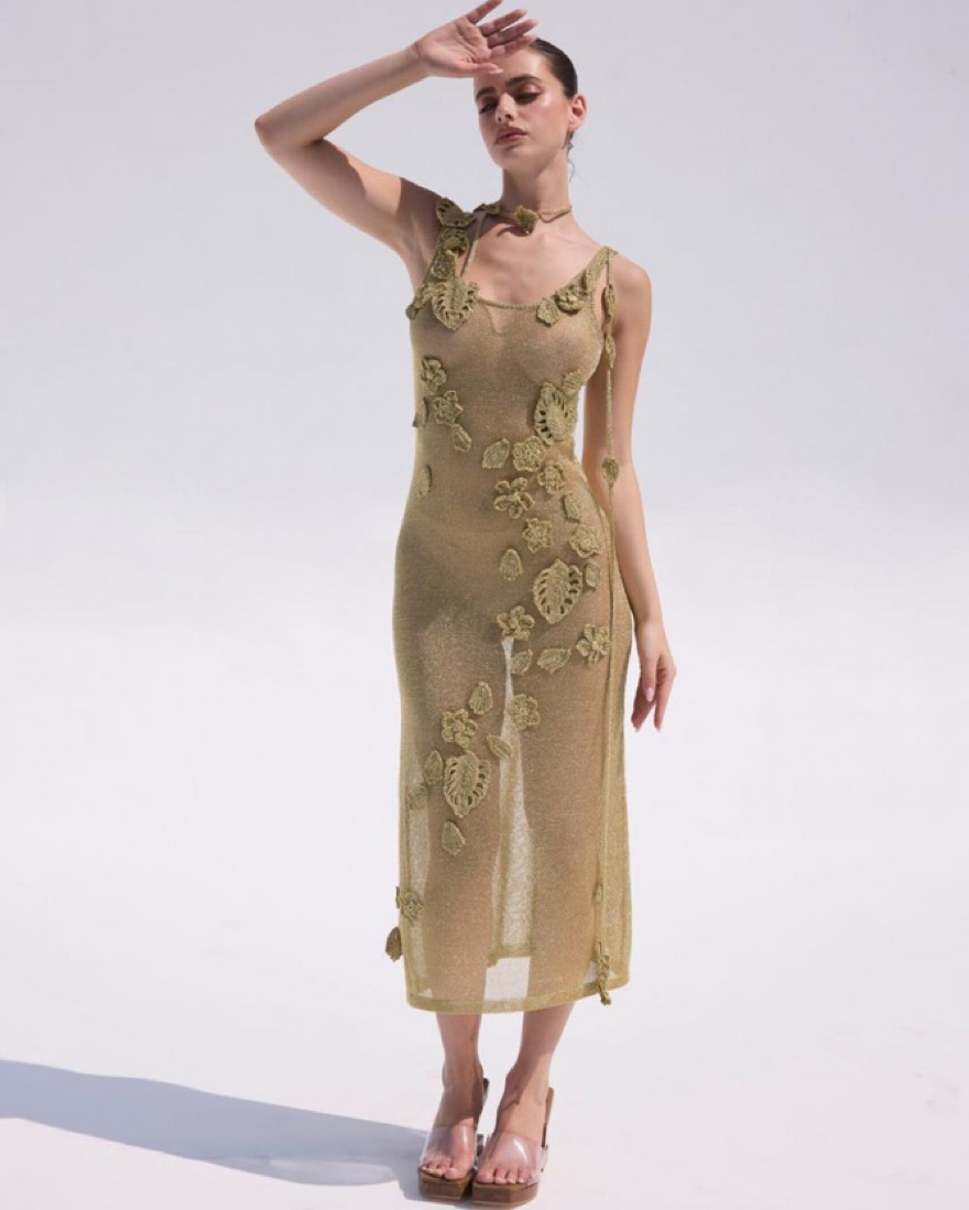 Cult Gaia Pemma Gold Crochet Dress by Cult Gaia - Pickle