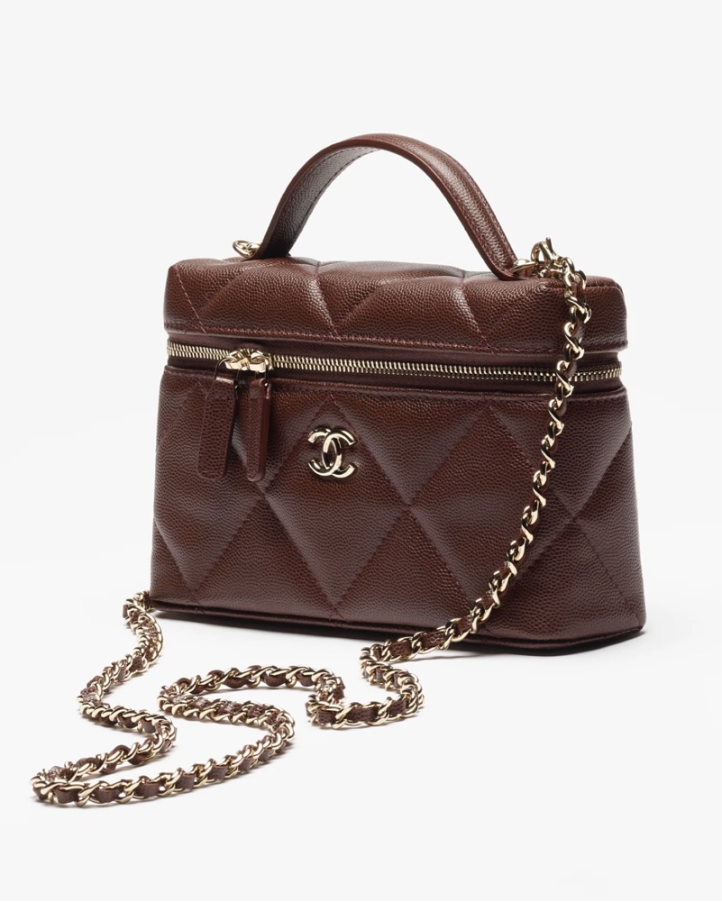 Chanel Brown & Gold Slim Vanity W/ Chain by Chanel - Pickle