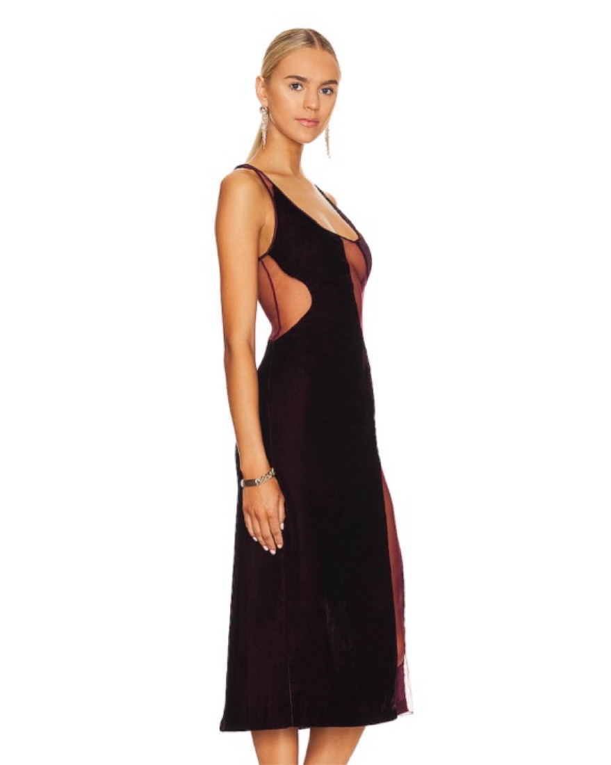 Revolve Velvet & Sheer Midi Dress by NBD - Pickle