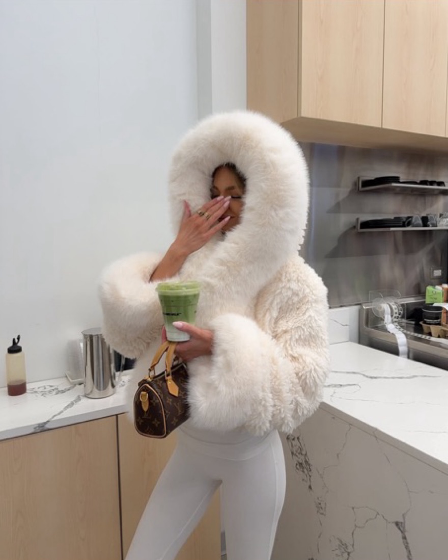 Kali White Cropped Vegan Fur Jacket Hood by Miss Circle - Pickle