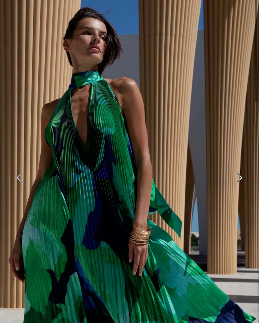 L'idee Opera Gown In Capri Print Green by L'idee - Pickle