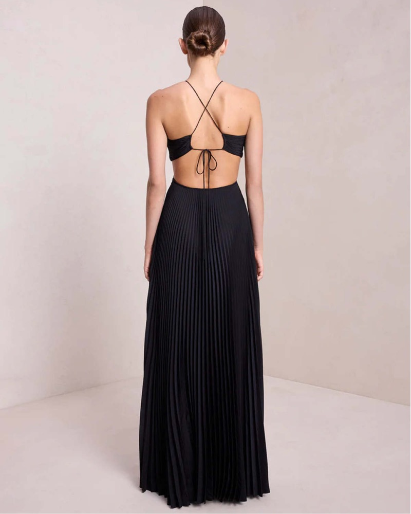 A.L.C. Moira Satin Pleated Black Dress by ALC - Pickle