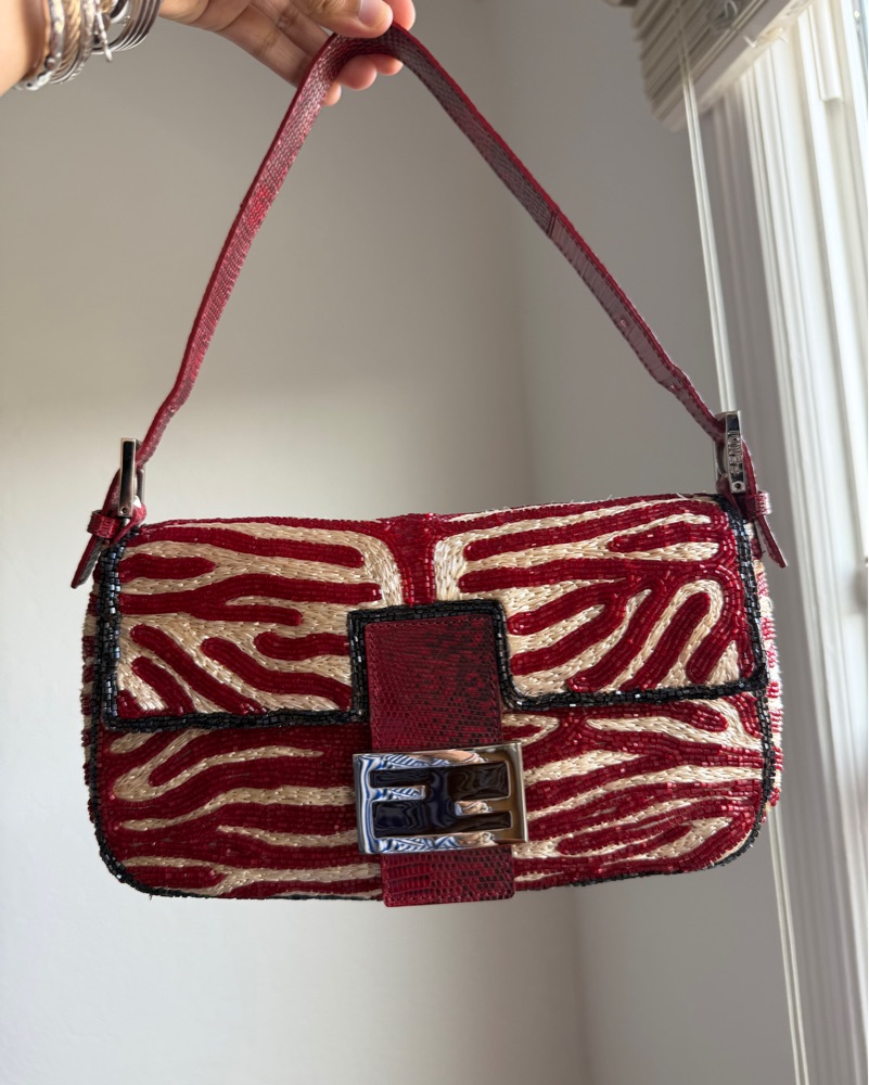 Fendi Beaded Baguette Red Zebra Stripe by Fendi - Pickle