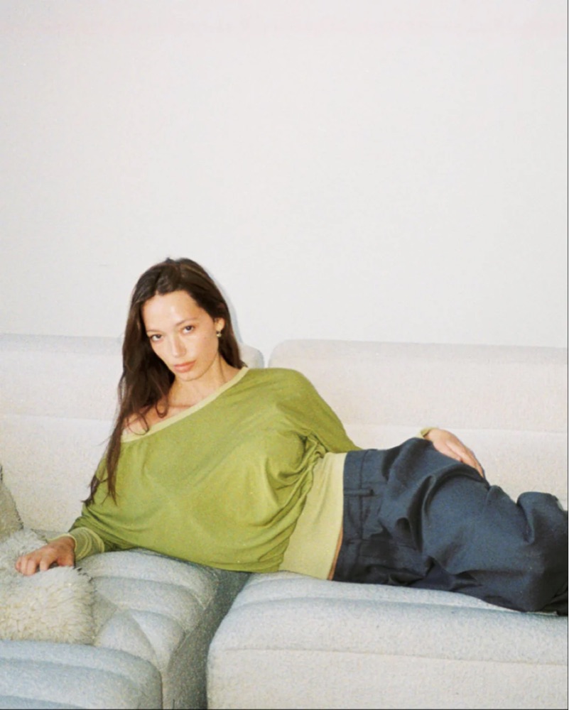 Paloma Wool Off Shoulder Top -matcha by Uniform Person - Pickle