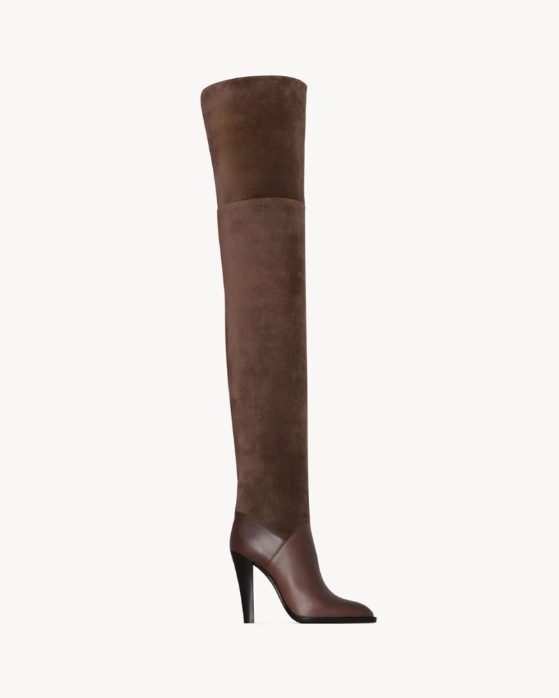 Thigh High Suede YSL Nadja Boots by Saint laurent - Pickle