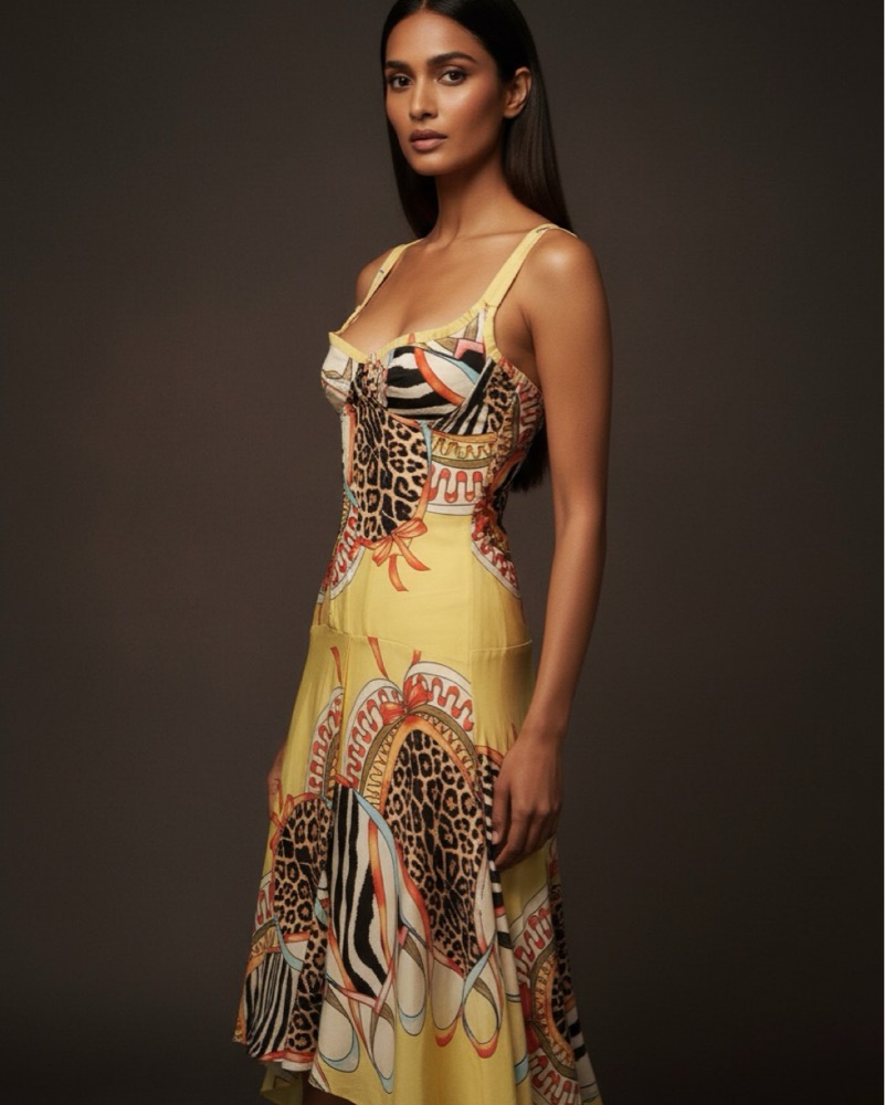 Roberto Cavalli 2004 Yellow Corset Dress by Roberto Cavalli - Pickle