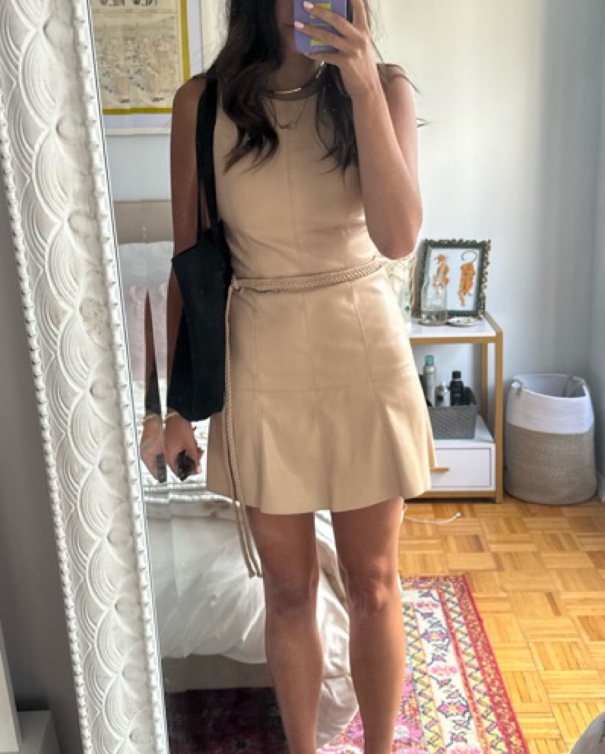 Alice + Olivia Vegan Leather Mini Dress by Alice & Olivia - Pickle