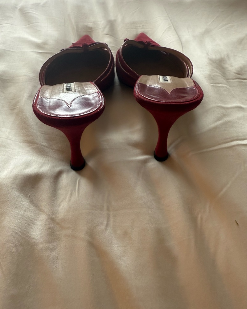 Red Suede Manolo Blahnik Heels by Manolo Blahnik - Pickle
