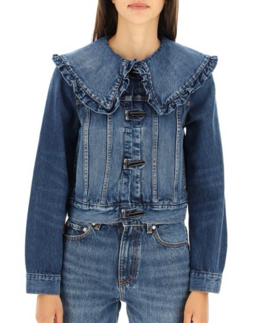 Ganni Ruffle Collar Denim Jacket by Ganni - Pickle