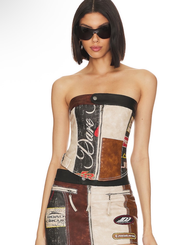 YENN　PATCHWORK BUSTIER Patchwork Bustier Backless Short Dress | COMMENSE