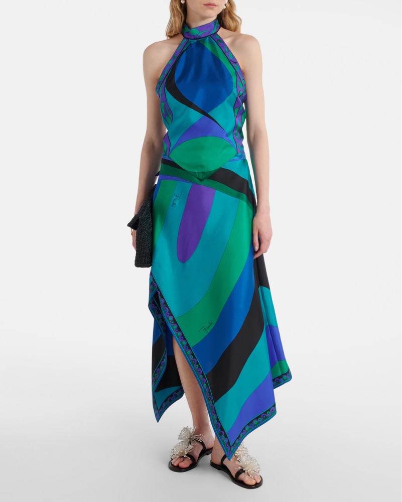 Pucci Open Back Silk Halter Top - Blue by Pucci - Pickle