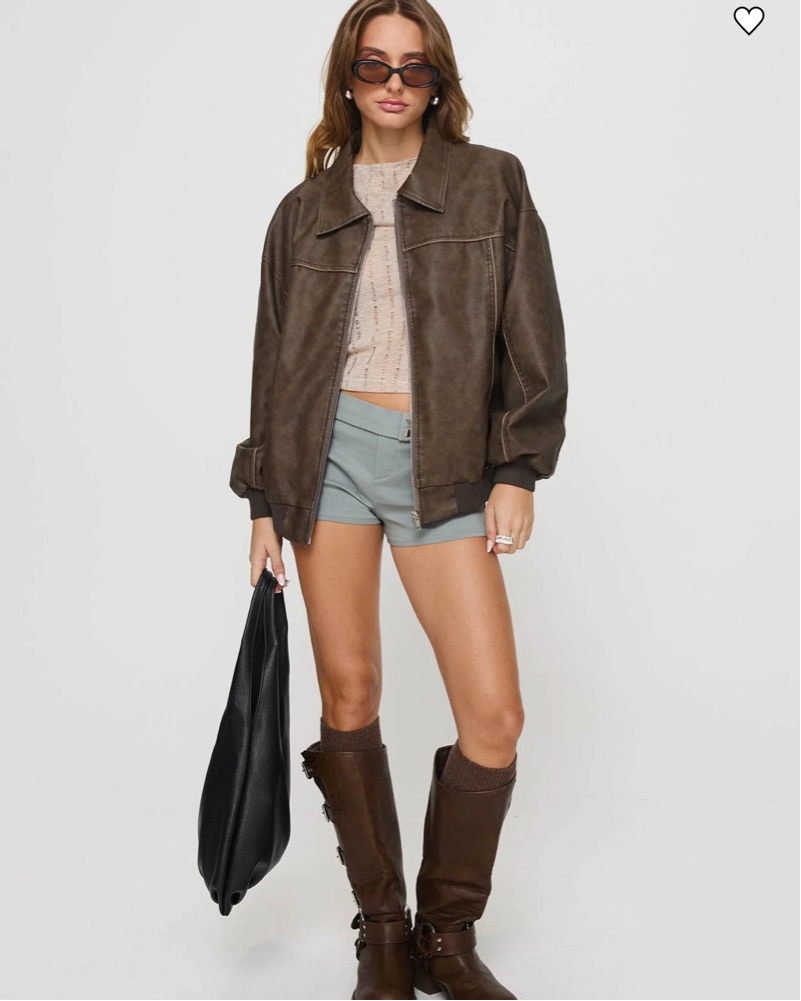 Goldsmith Faux Leather Bomber Jacket by Princess Polly - Pickle