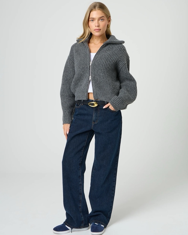 【PRANK PROJECT】Cut See-through RIB Knit Chunky Rib Zip Up Knit by Glassons - Pickle