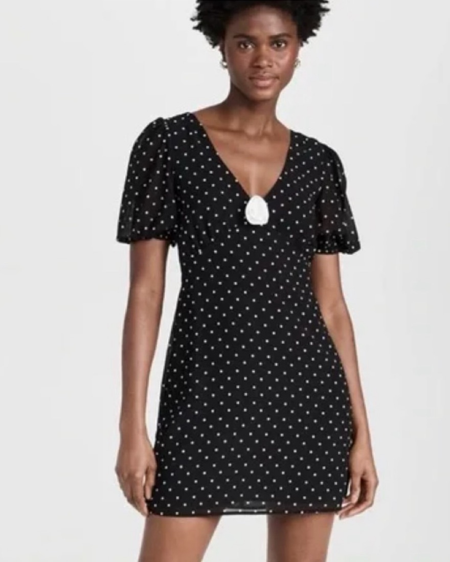 Wayf Polka Dot Rosette Mini Dress by WAYF - Pickle