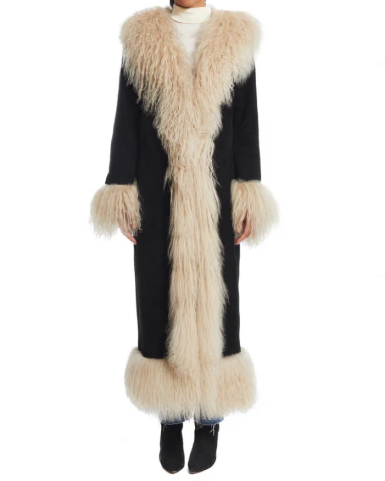 Susanna Chow Dorothy Maxi Fur Suede Coat by Susanna Chow - Pickle
