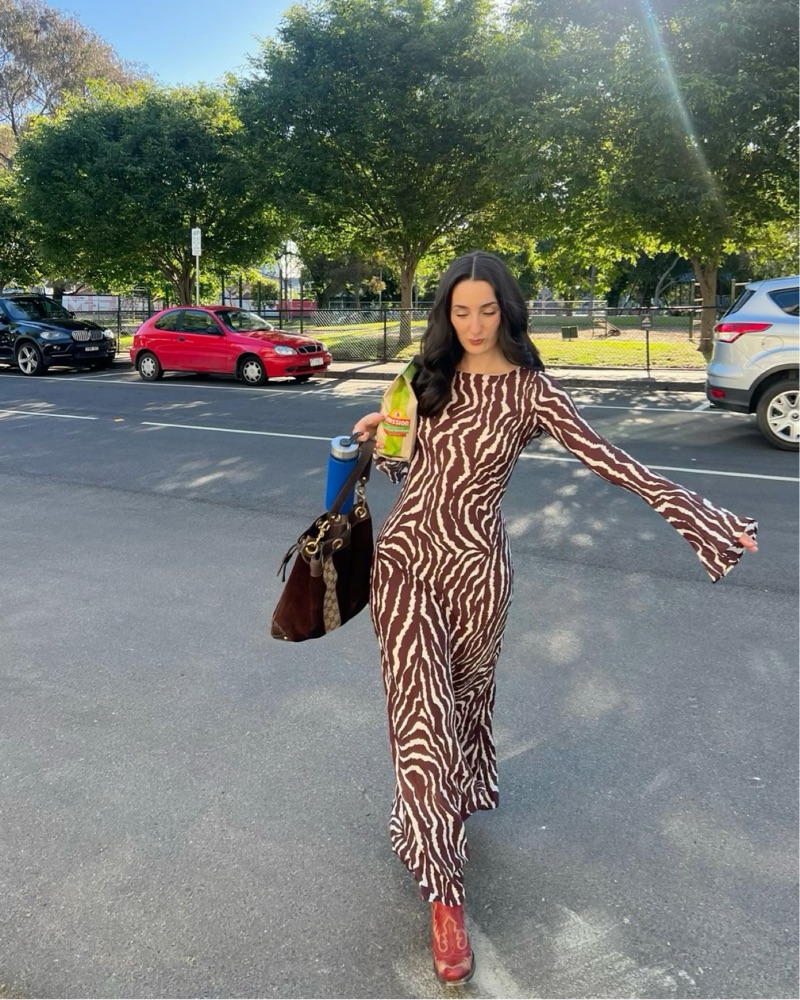 Realisation par ワンピース Realisation Par Zebra Print Dress Gia by Realisation Par - Pickle