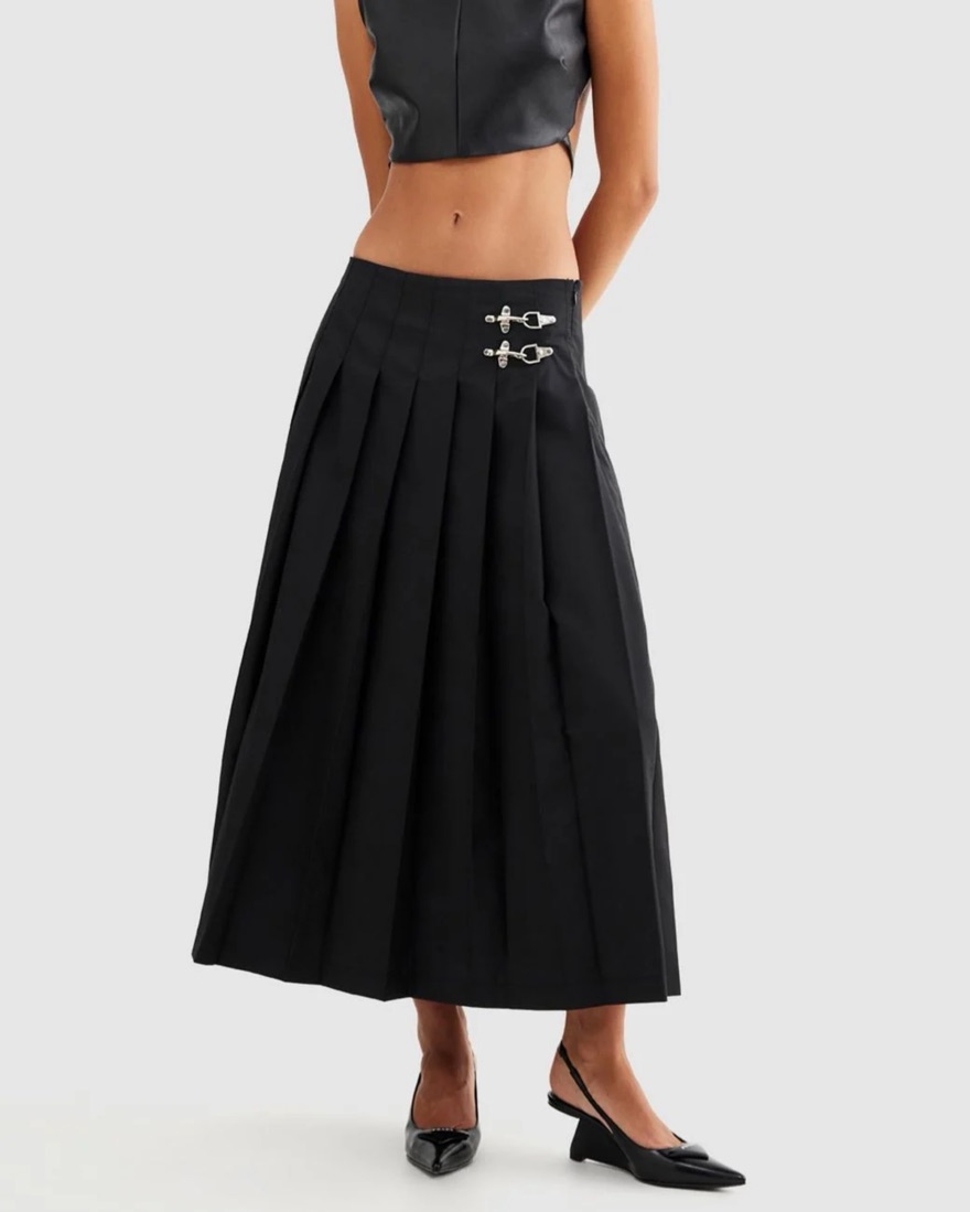 Lioness | Onyx Black Midi Skirt by Lioness - Pickle