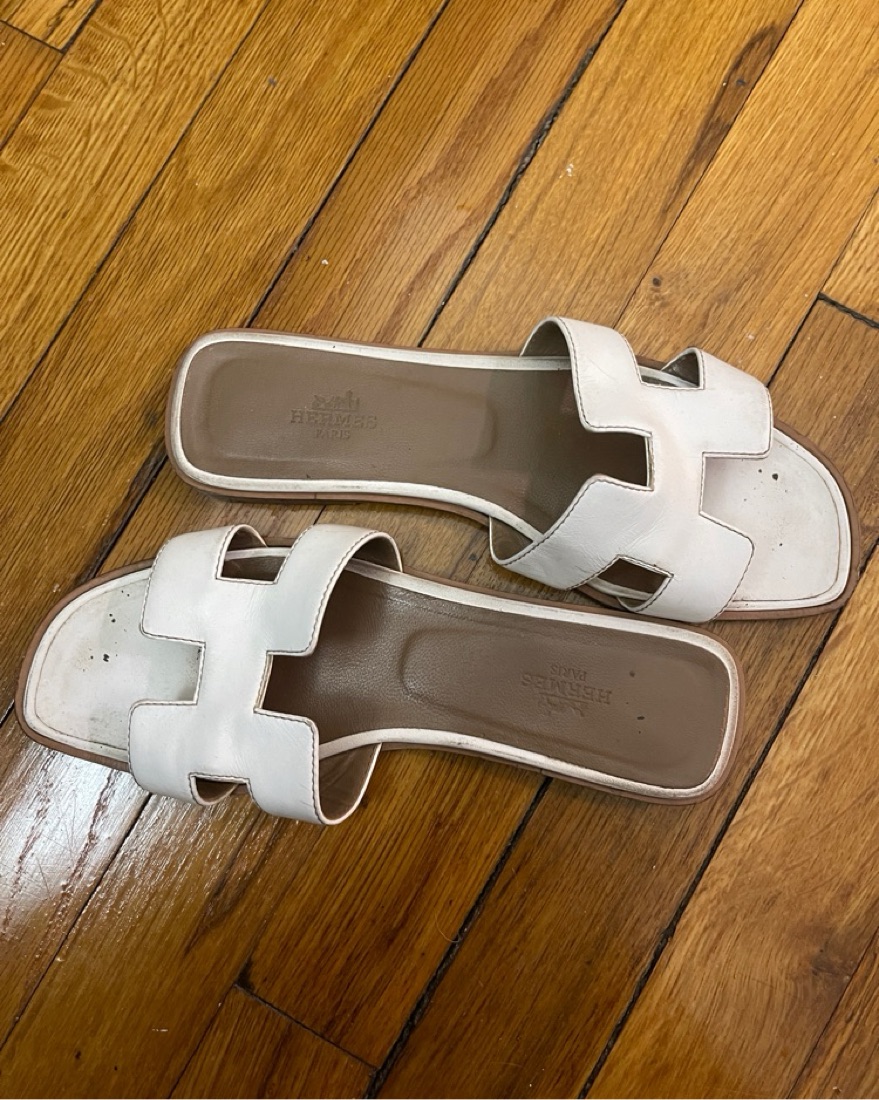 Hermes Oran White Slip-On Sandals by Hermes - Pickle
