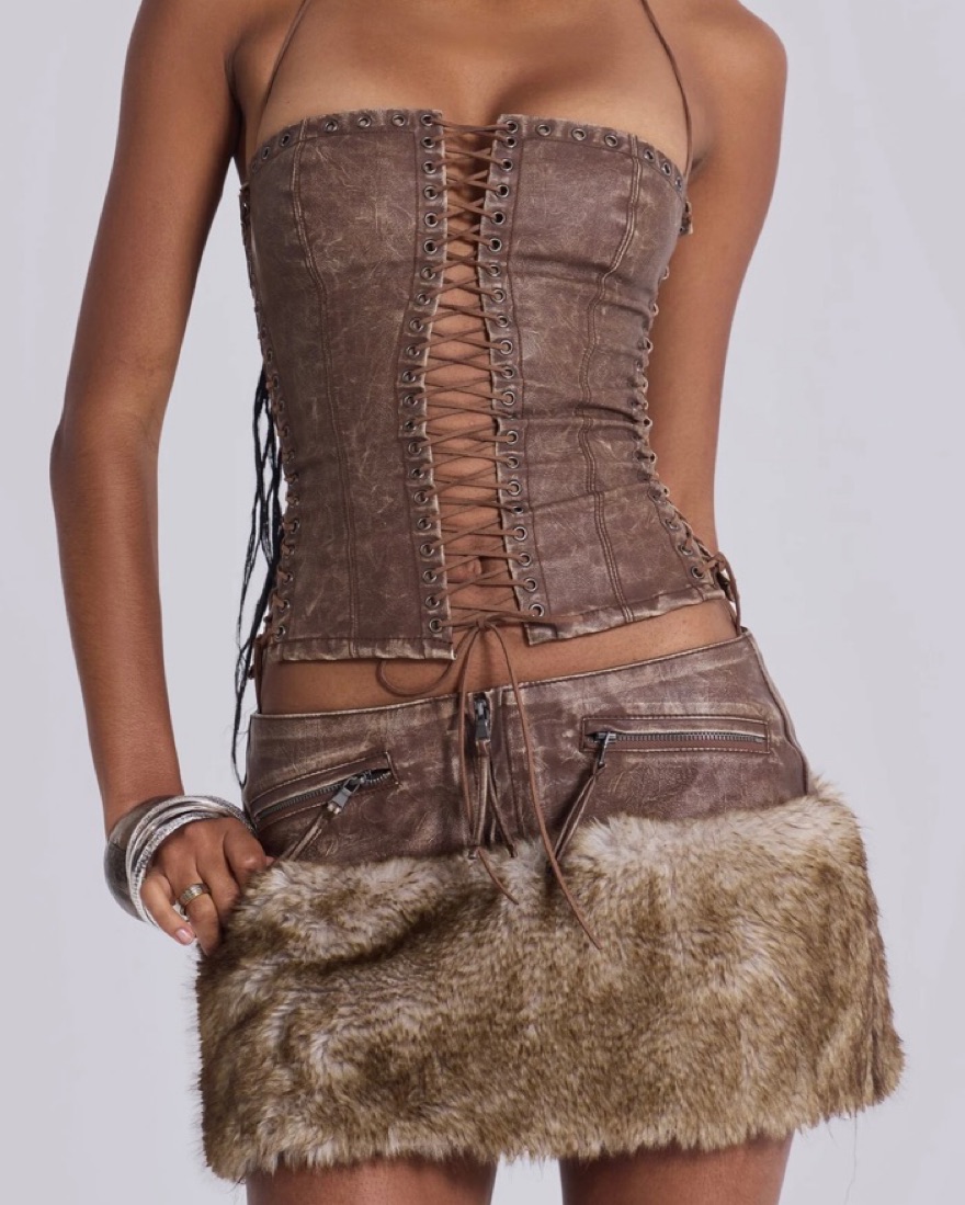 Jaded London Faux Fur & Leather Skirt by Jaded London - Pickle