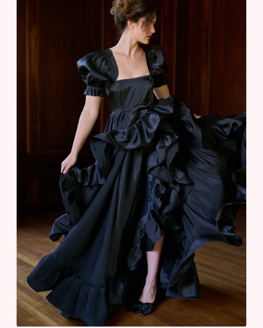 Selkie Caviar Ruffle gown In Black by Selkie - Pickle