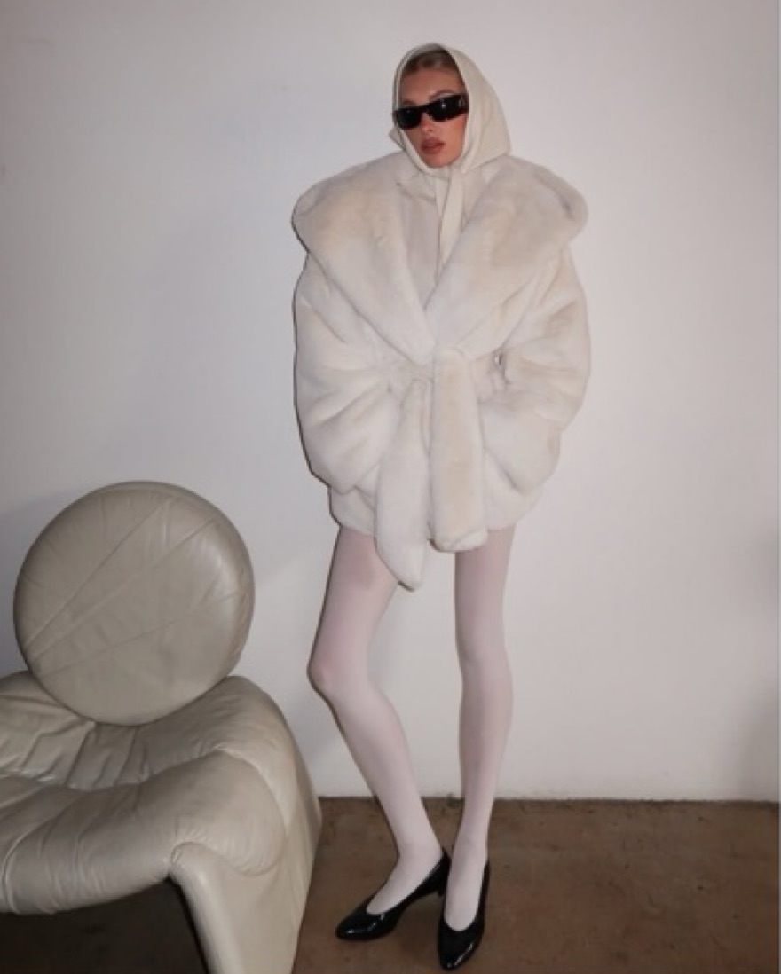 Helsa Hooded Faux Fur Coat by Helsa - Pickle