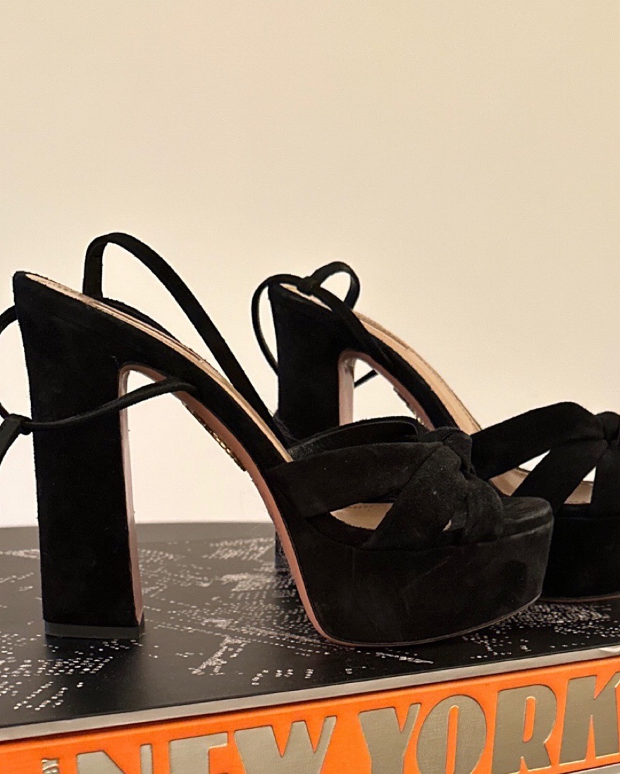 $900 Aquazzura Platform Black Heels by Aquazzura - Pickle