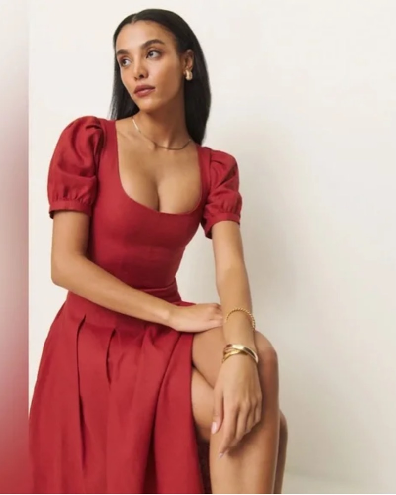 Reformation Coucou Linen Dress (Red) by Reformation - Pickle