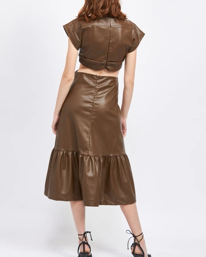 En Saison Lana Cut Out Leather Midi Dres by En Saison - Pickle