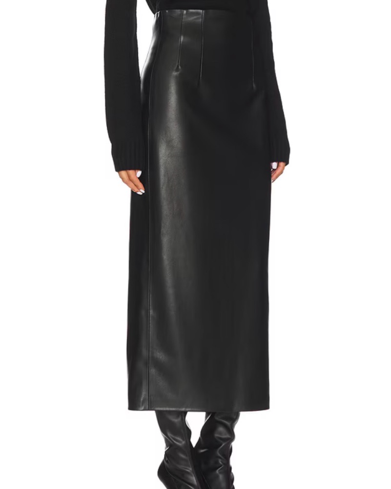 Leather Hi-waist Curve Skirt in Black by Enza Costa - Pickle
