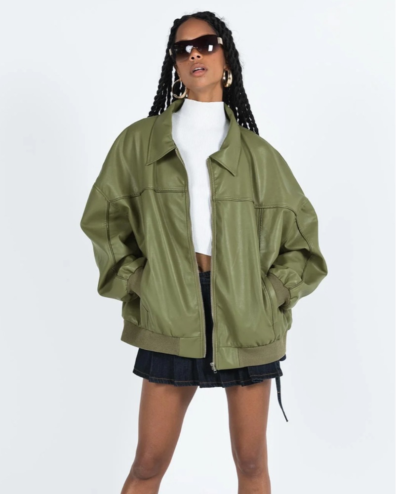 Green Faux Leather Jacket by Princess Polly / Garage - Pickle