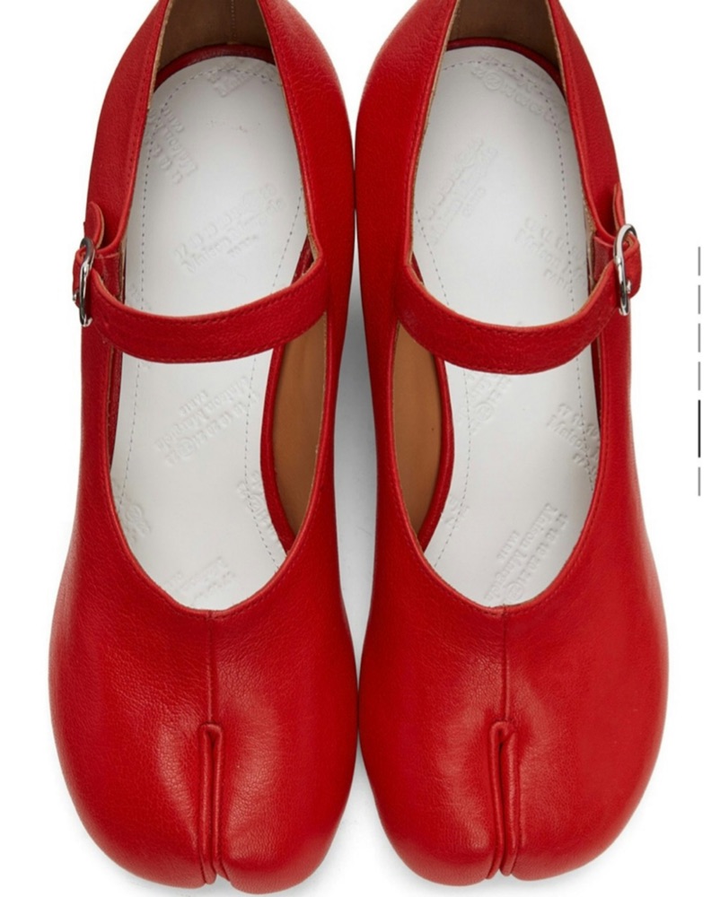 MAISON MARGIELA Red Tabi Mary Jane Heels by Maison Margiela - Pickle
