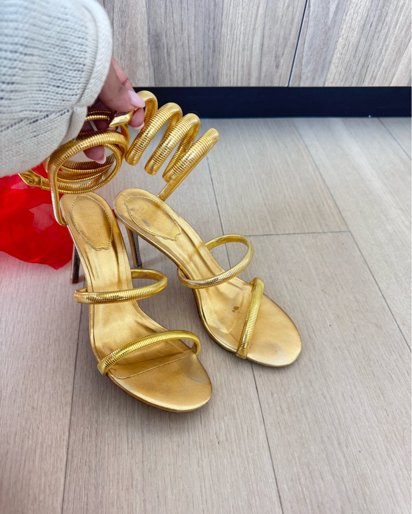 Rene Caovilla Gold Snake Wrap Heels by Rene Caovilla - Pickle