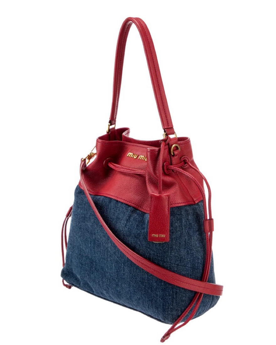 Miu Miu Red Leather/Denim Bucket Bag by Miu Miu - Pickle