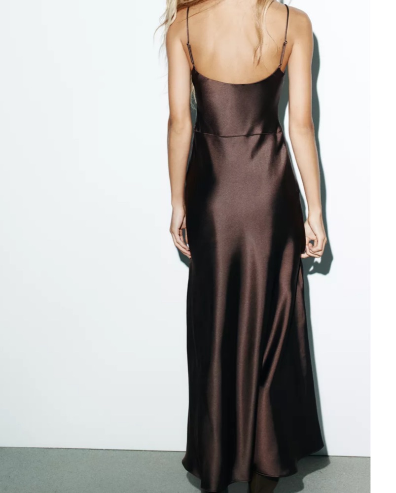 Zara Brown Satin Midi Dress by ZARA - Pickle