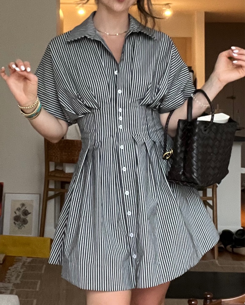 Pleated Striped Mini Dress by Exquise - Pickle