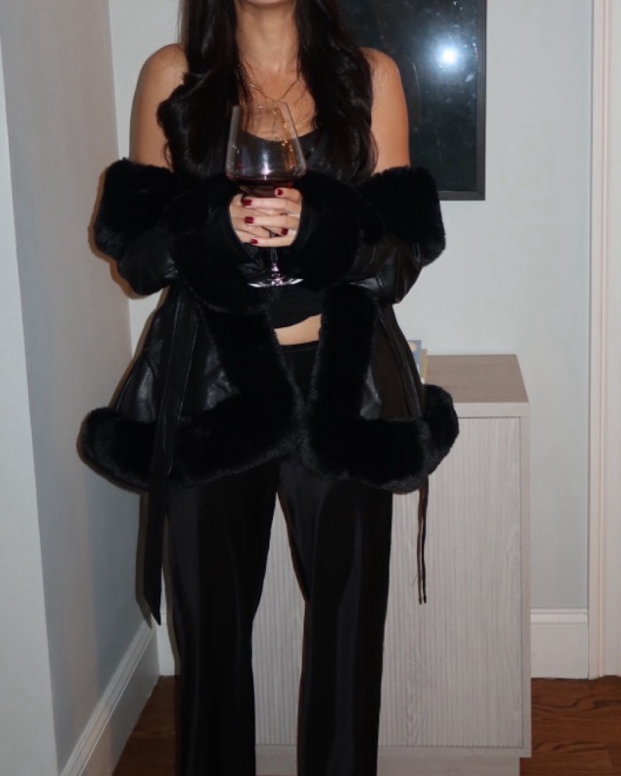 Azalea Wang Black Leather & Fur Coat by Azalea Wang - Pickle