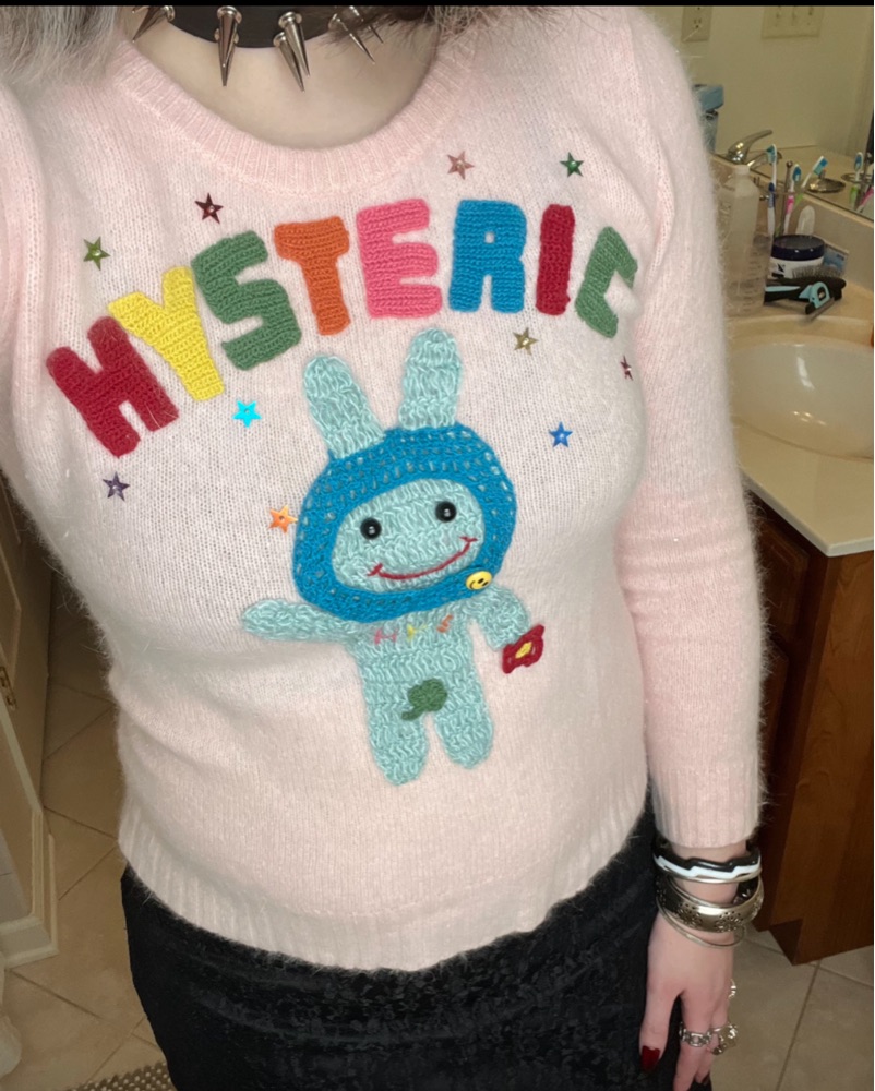 トップス 90's HYSTERIC GLAMOUR HEMP poro knit Super rare hysteric glamour vintage 90's bunny | Depop